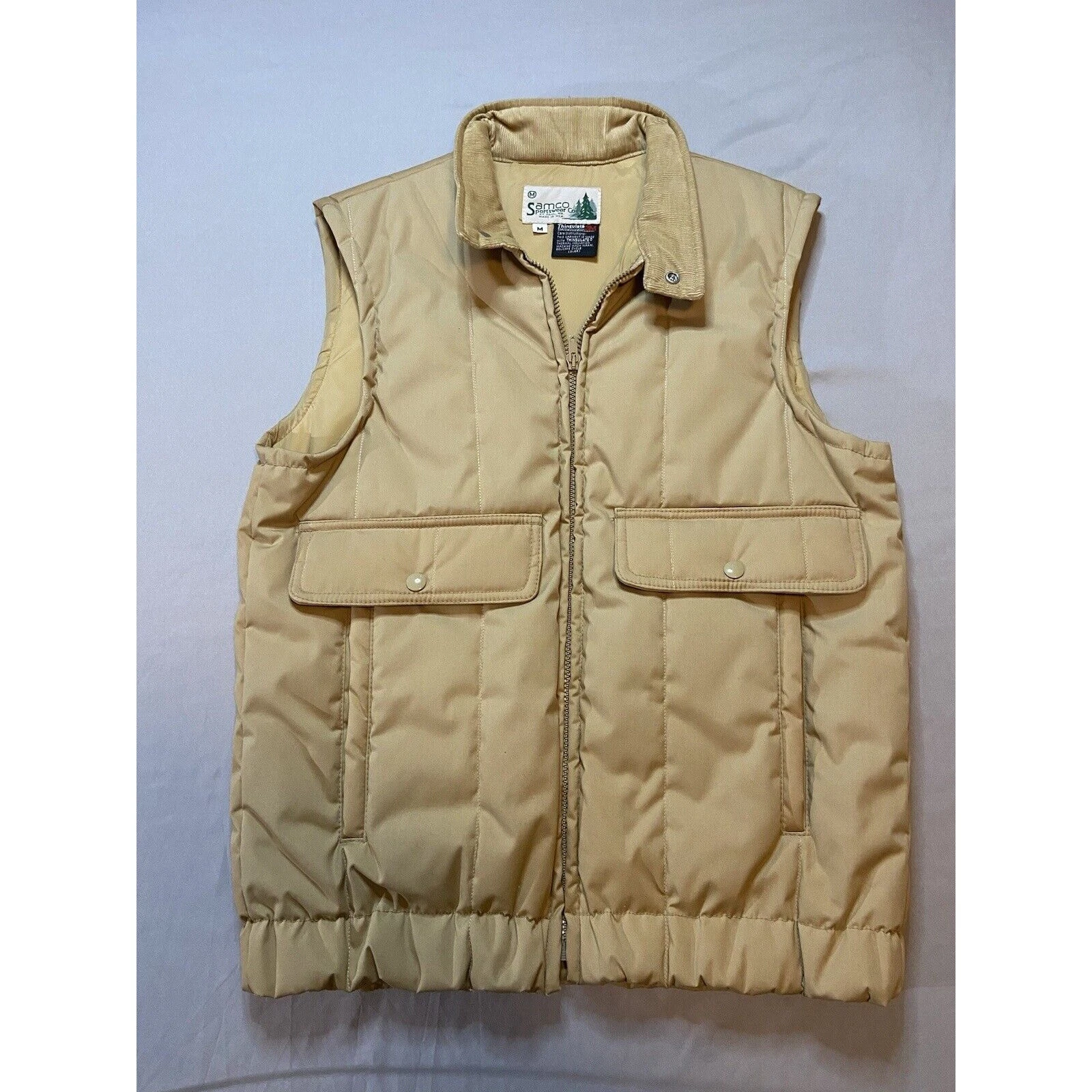 Made In USA Samco Sportswear Thermal Vest Medium Zip Corduroy Pockets Vintage 3M