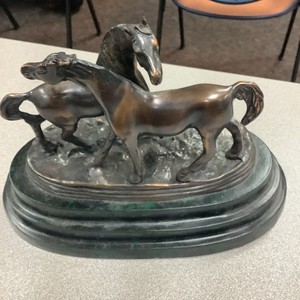 Two Horses on Marble Base, Bronze Statue