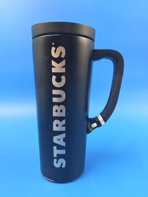 Rare Starbucks Stainless Steel Black Matte Clip Handle Tumbler 16 Oz Double Wall