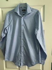 Calvin Klein Dress Shirt Men's Blue Stripe Slim Fit Non Iron 16/34-35
