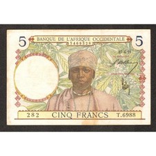 FRENCH WEST AFRICA 5 Francs 27.04.1939 - VF+ - Pick 21(6)