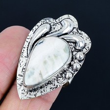 Pretty Dendrite Opal Gemstone 925 Sterling Silver Jewelry Ring Size 8