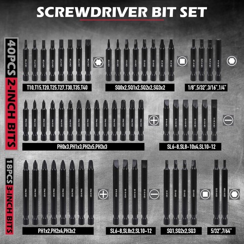 Professional 232-Piece Screwdriver Bit Set with Ratchet Wrench & Clear Markings - Picture 4 of 11