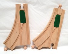 Vintage Lot of 2 Brio Wood Curved Switching Track Pieces Green Levers