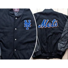 New York Mets Jeff Hamilton bomber Varsity jacket JH Design XL black MLB vtg