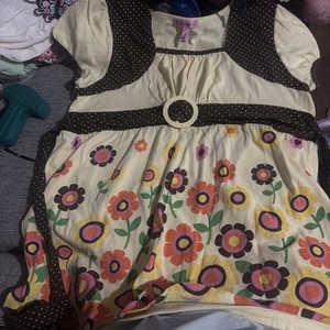 FANG SHORT SLEEVE TOP EMPIRE WAIST Yellow With Flowers CHILD XL 18.5