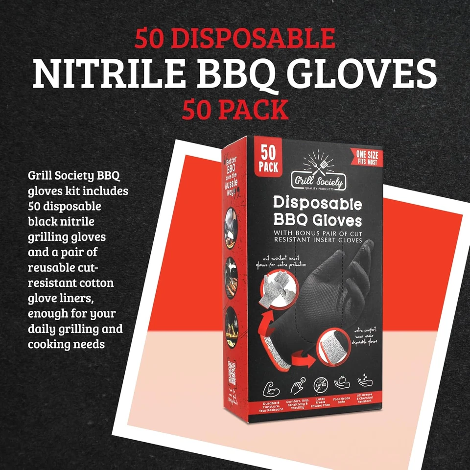 50Pack Disposable Black Nitrile BBQ Gloves with Cotton Liners Food Grade Cooking - image 4 of 4