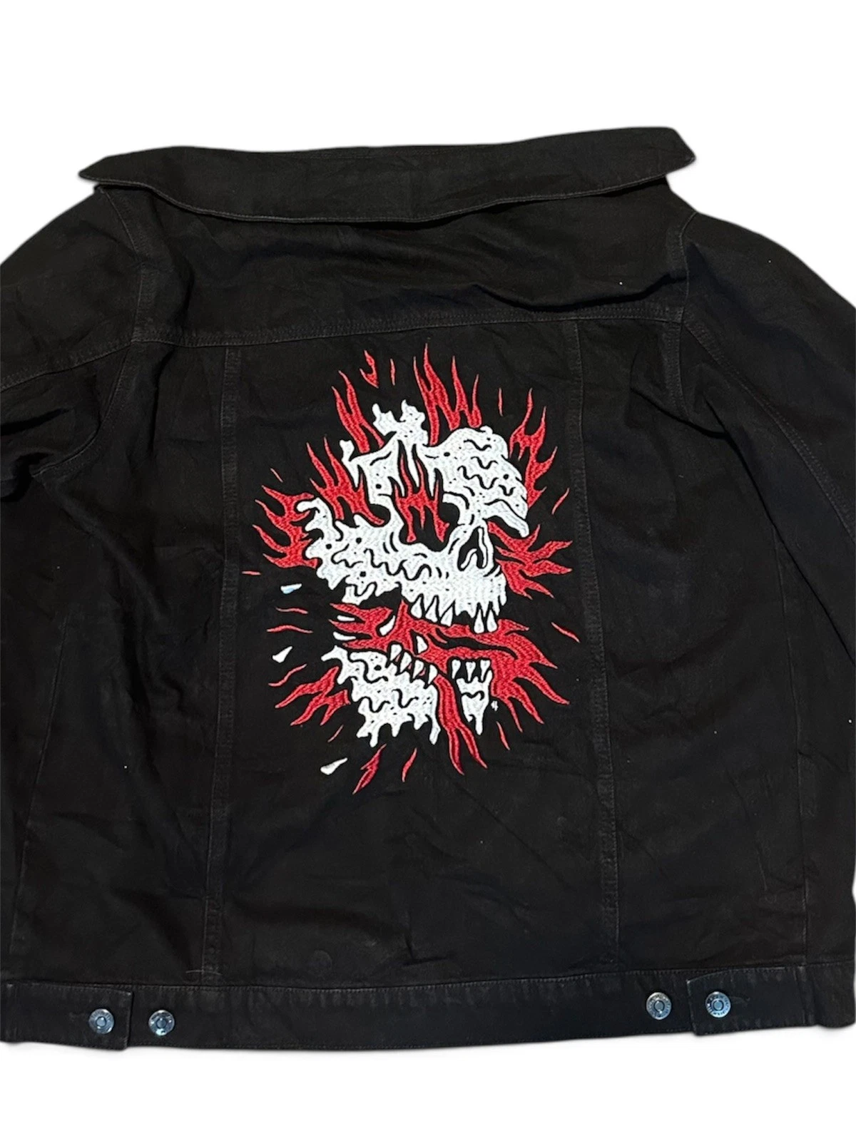 Lurking Class by Sketchy Tank Disconnect Black Denim Skull Jacket Men’s Large L image 2