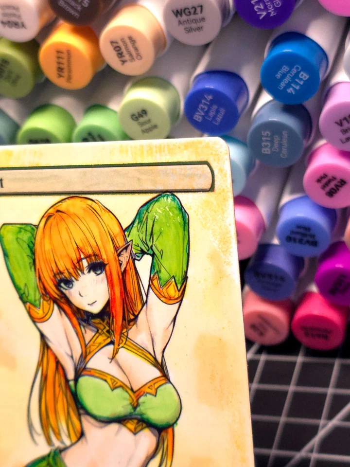 FOREST  MTG *Altered Hand Colored Original Art Anime - Redhead Waifu - 12225 - Image 4 of 4