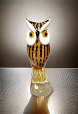 Art Glass Amber Owl Decorative Figurine Hand Blown Murano Animal Sculpture 