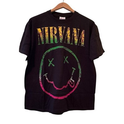 Nirvana 90s Smiley Trippy Shirt Nevermind Grunge Rock Band Reprint Sz XL