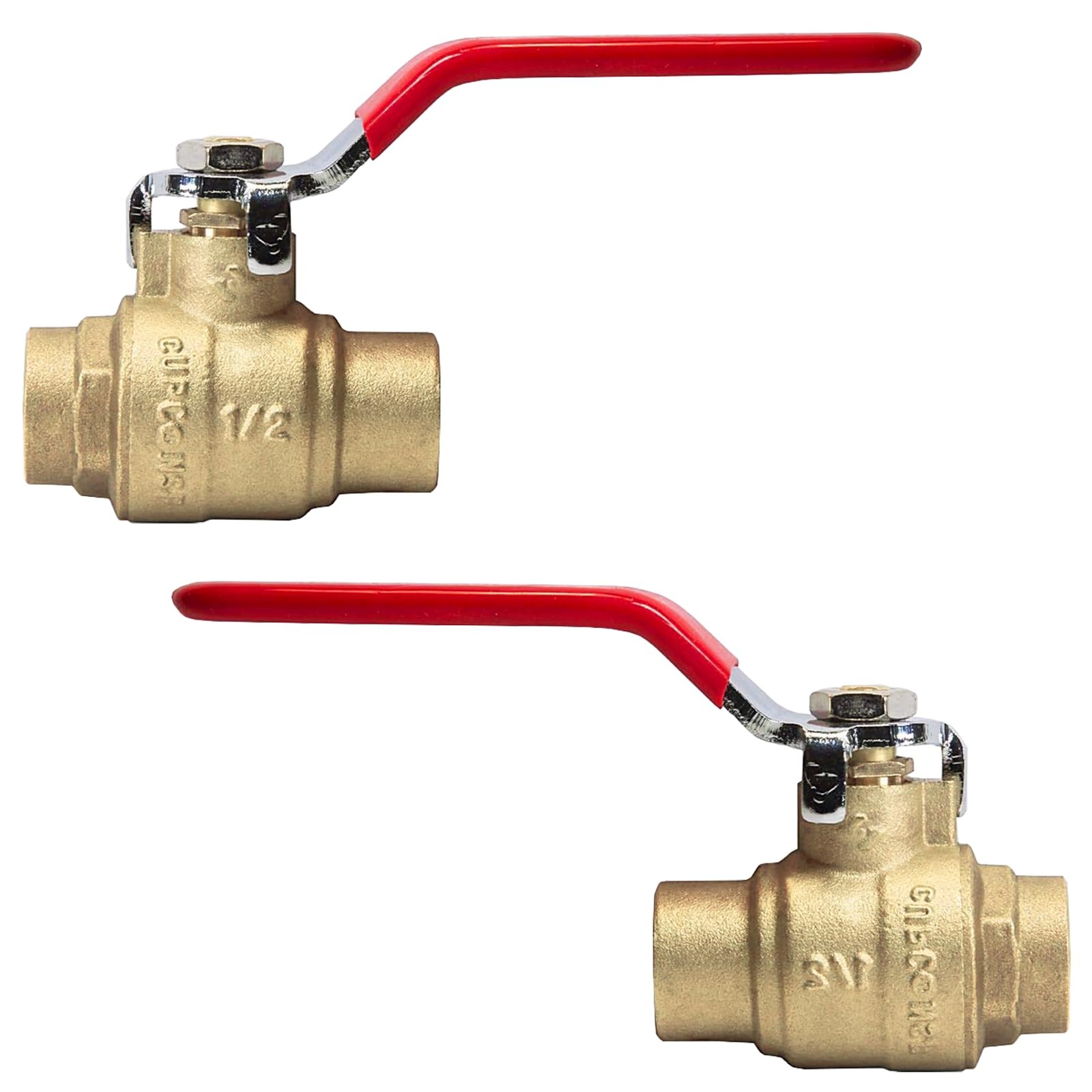 1/2 Inch Sweat Ball Valve Brass Full Port ShutOff 1/2 SWT 600 WOG 2 PCS