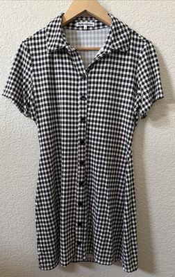 Reformation Size Medium Avely Black & White Gingham Collared Button Mini Dress