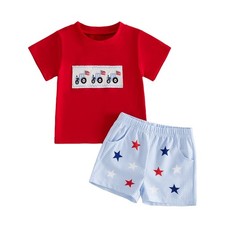 4th of July Baby Boy Outfits American Flag T-shirt Top and Retro Shorts Toddl...