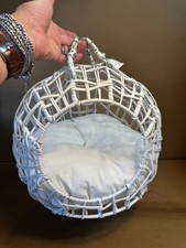 Rattan Plastic Wicker Pet Bed Cat Cave Condo Cushion Safe Space w/handels