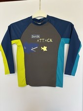 NWT Kids Rash Guard SPF 50 Size 7/8 Shark Theme Swim Beach Vacation Sun Ocean