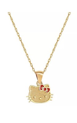 Macy's Enamel Bow Hello Kitty Cat Head Pendant Necklace 10k Gold 18'' Anime