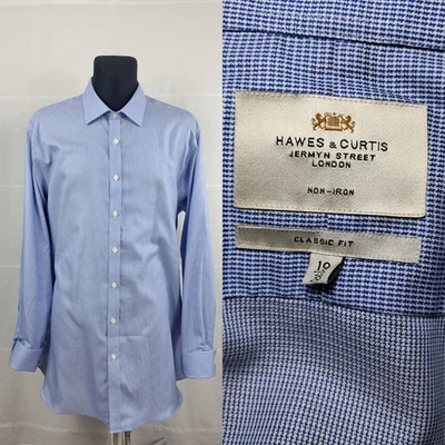 Camisa HAWES & CURTIS 19” 48 cm Para Hombres Azul Waffle Pata de Gallo Doble Puños Clásica - Imagen 1 de 4