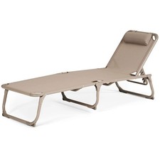 Chaise Longue De Jardin Pliable, Avec Coussin, Marron - A