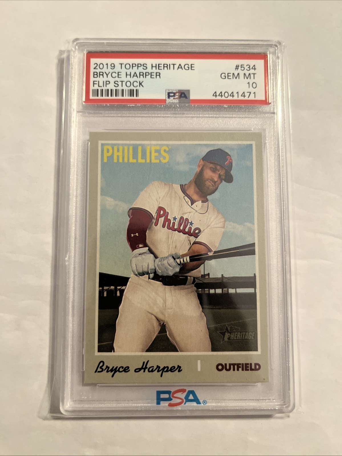 2019 Topps Heritage Baseball Bryce Harper #534 Flip Stock PSA 10 view 4