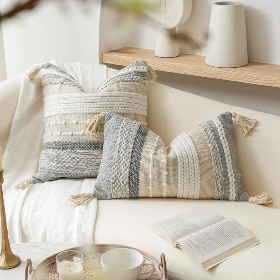 Funda Almohada Gris Boho 20x20 Gris Decorativa Acento Almohada para Sofá Cuadrado... Foto 4 de 4