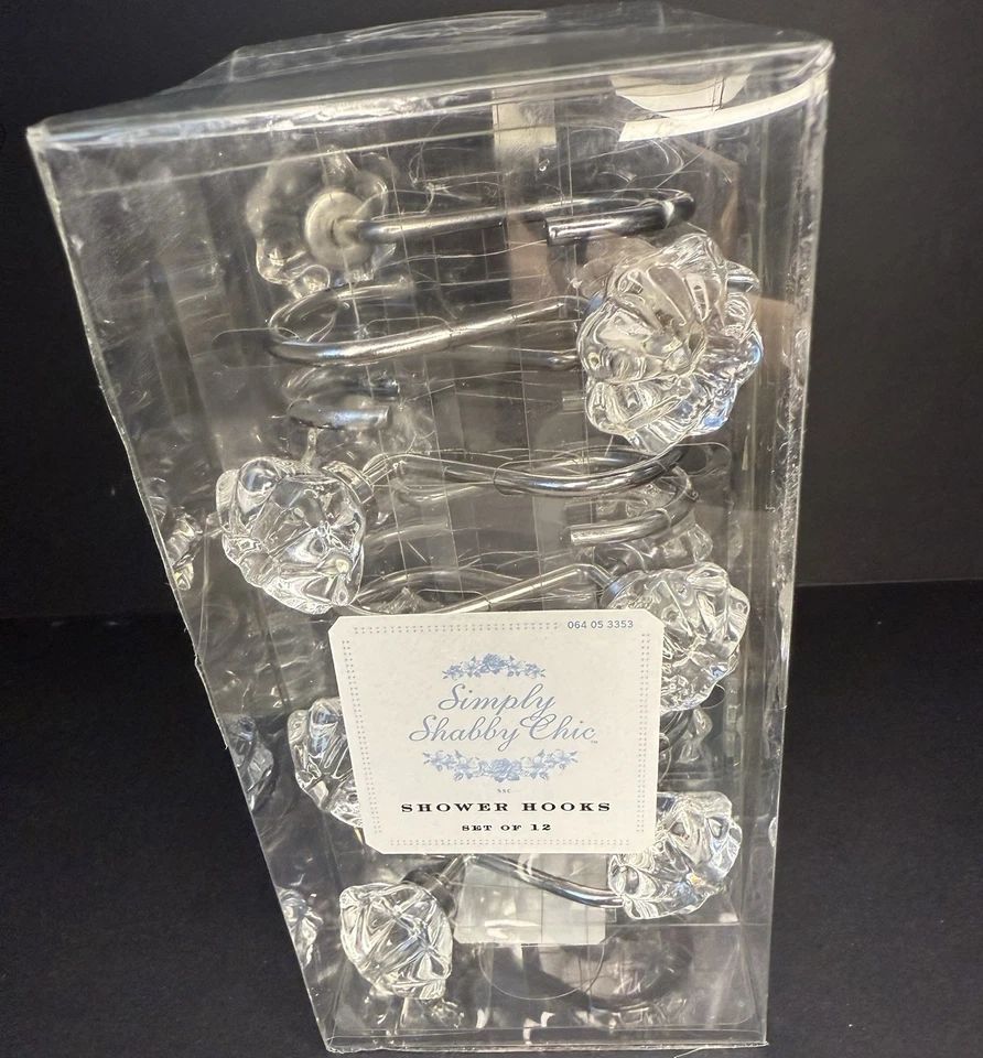 Ganchos de cortina de chuveiro Simply Shabby Chic prata acrílico joias conjunto transparente de 12 - Imagem 2 de 4