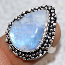 925 Silver Plated Rainbow Moonstone Ring US 5.5 Christmas Jewelry Trendy JW
