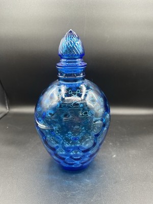 Vintage Wheaton Ware Blue Glass Bottle & Lid Inverted Thumbprint