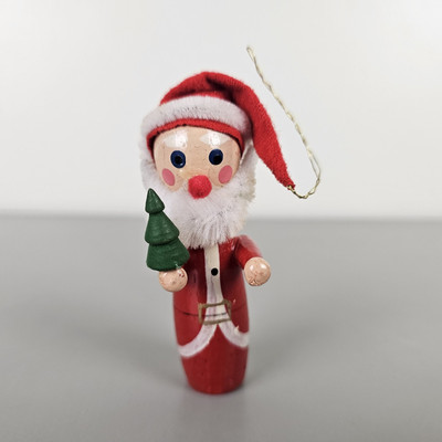 Vintage Santa & Mrs Claus Snowman Hand Painted Carved Wood