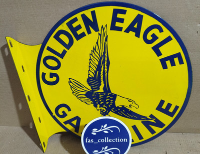 Golden Eagle Gasoline Porcelain Enamel Sign  19.5 x 17 Inches 2 Sided