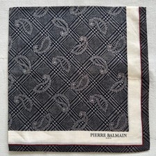Men Handkerchief VTG Black Cotton Glen Plaid  Paisley Pattern Pocket Square 16"