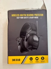 Rechargeable Wireless AM/FM Hearing Protector - SNR30 DB  - Black
