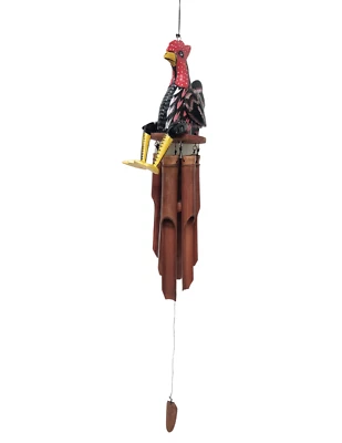 TIKI Beautiful Bamboo Bobbing ROOSTER CHICKEN BIRD Wind Chime Outdoor Garden Patio ar