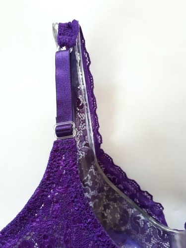 Shirley of Hollywood Purple Lace Full Cup Bra 38C Romantic Sheer Lingerie Bras - Picture 8 of 13