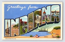Postcard Indiana IN Large Letters 1940s Unposted Linen