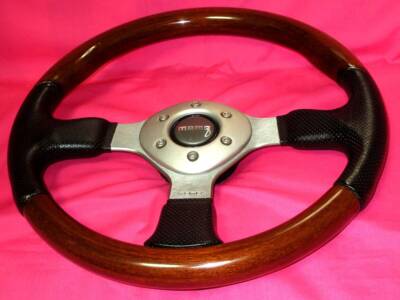 MOMO FIGHTER Steering Wheel 35Φ Mahogany & Punching Leather
