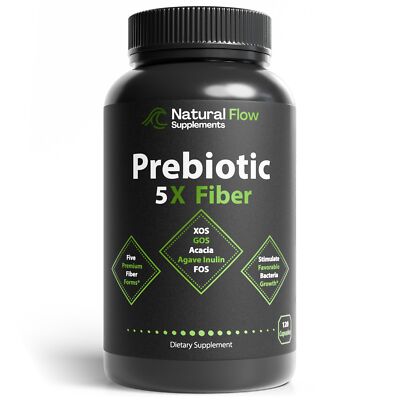 Prebiotic Fiber 5-in-1 Capsules XOS GOS FOS Inulin Gut Support 120ct