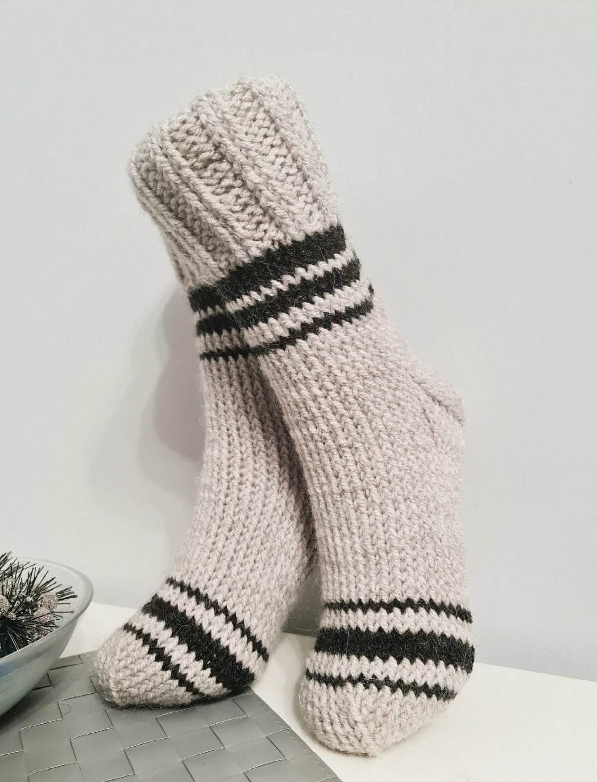 Hand knitted Warm Chunky Alpaca Wool Mohair 6-7UK size winter bed socks slippers