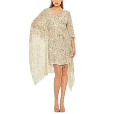 MAC DUGGAL 94044 CAPE BACK FRINGE BEADED NUDE DRESS sz S NWT