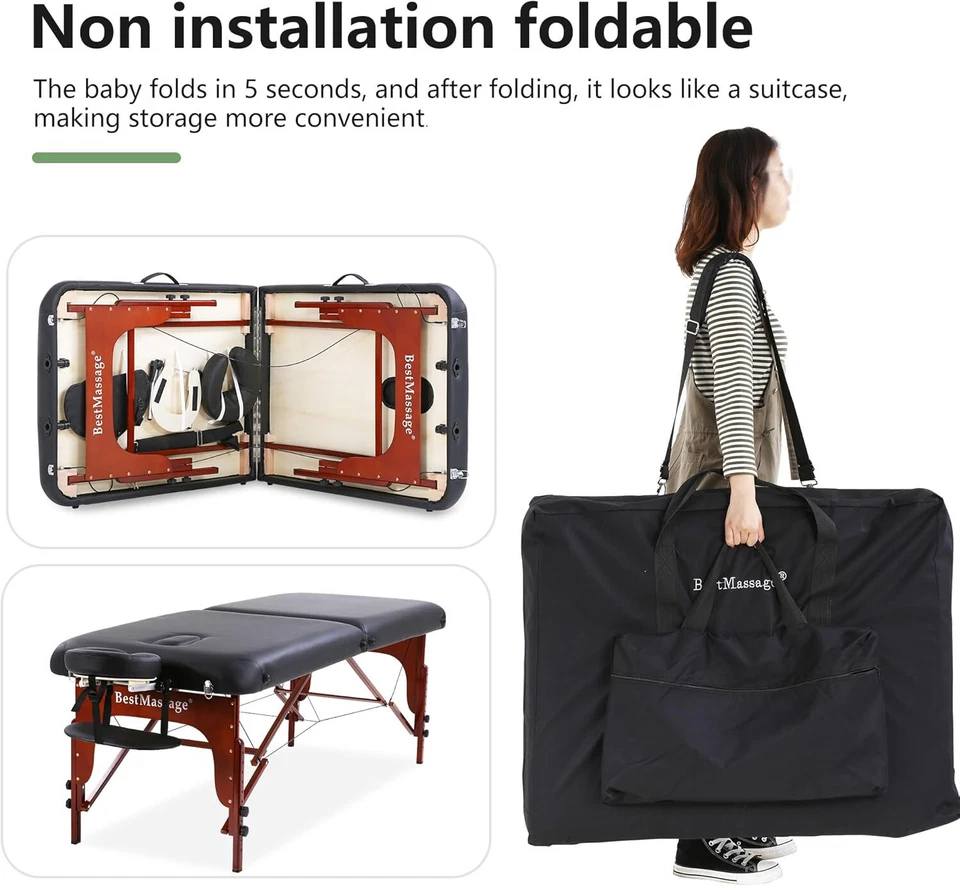 Cama de Masaje Cama de 2 Pestañas Plegable Mesa de Masaje Portátil Spa Cama Altura Ajustable Foto 4 de 4