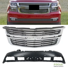 For 15-20 Chevrolet Suburban/Tahoe Front Bumper Cover+Upper Grill Grille Chrome
