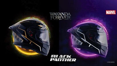 black panther motorcycle helmet with ears AXOR “Apex Marvel BLACK PANTHER” ECE & DOT Certified Full Face Motorcycle  Helmet