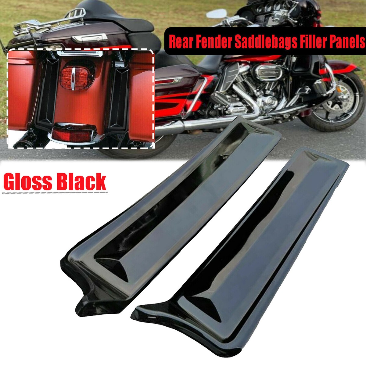 Vivid Black Rear Fender Saddlebag Filler Panels For Harley Road