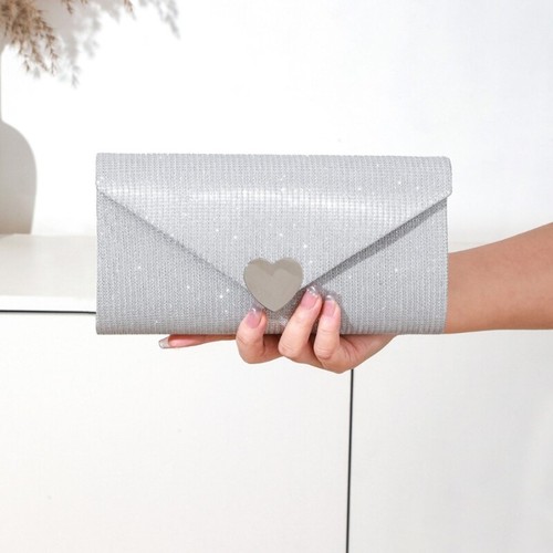 Women Evening Bag Elegant Handbag Heart Chain Strap Crossbody Bag - Picture 7 of 8