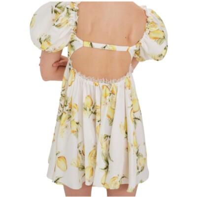 For Love and Lemons Serafina Citrus Print Open Back Mini Dress Size Large  NWT | eBay