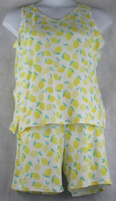 Muk Luks Women's 3-Piece Tank Top Shorts & Robe Pajama Set, Yellow Lemon, Small