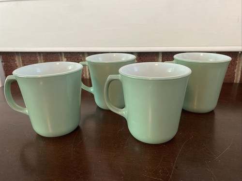 Pyrex Coffee Mug Vtg Mint Green Milk Glass D Ring Handle Set Of 4 - Picture 1 of 12