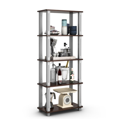 5-Tier Multi-Functional Shelves Storage Display Bookshelf Home Office Walnut