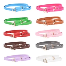 Women Solid Faux Leather Skinny Narrow Belt Dress Corset Knot Waistband YN24252