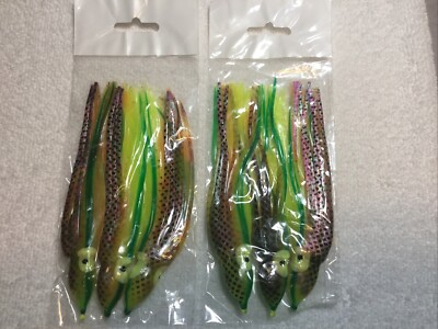 6 x Holographic Green Yellow  5 1/2  Octopus Lure Skirts Trolling